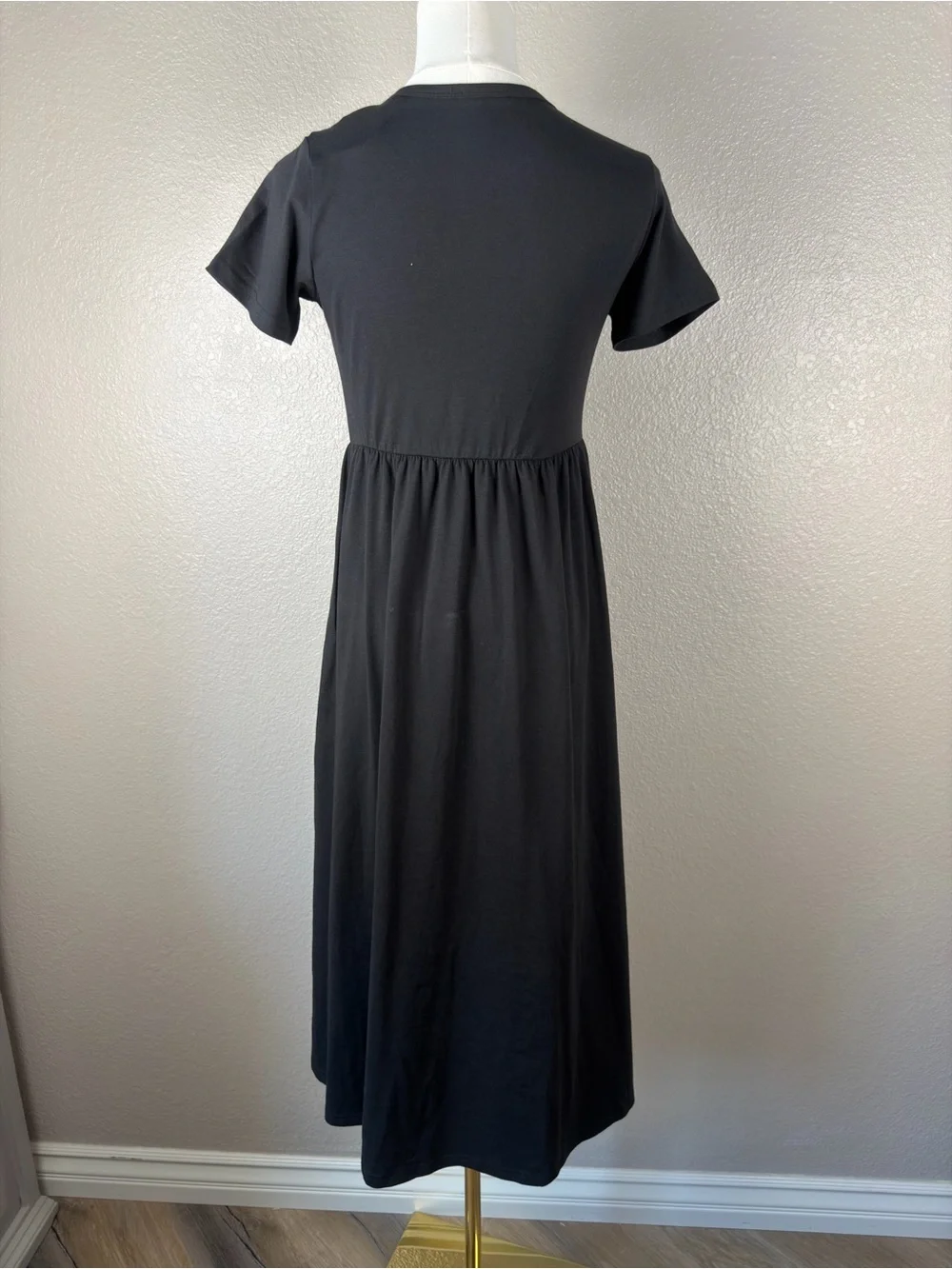 NWT Girls' Black Short-Sleeve Casual Maxi Dress with Pockets, 13-14 yr old